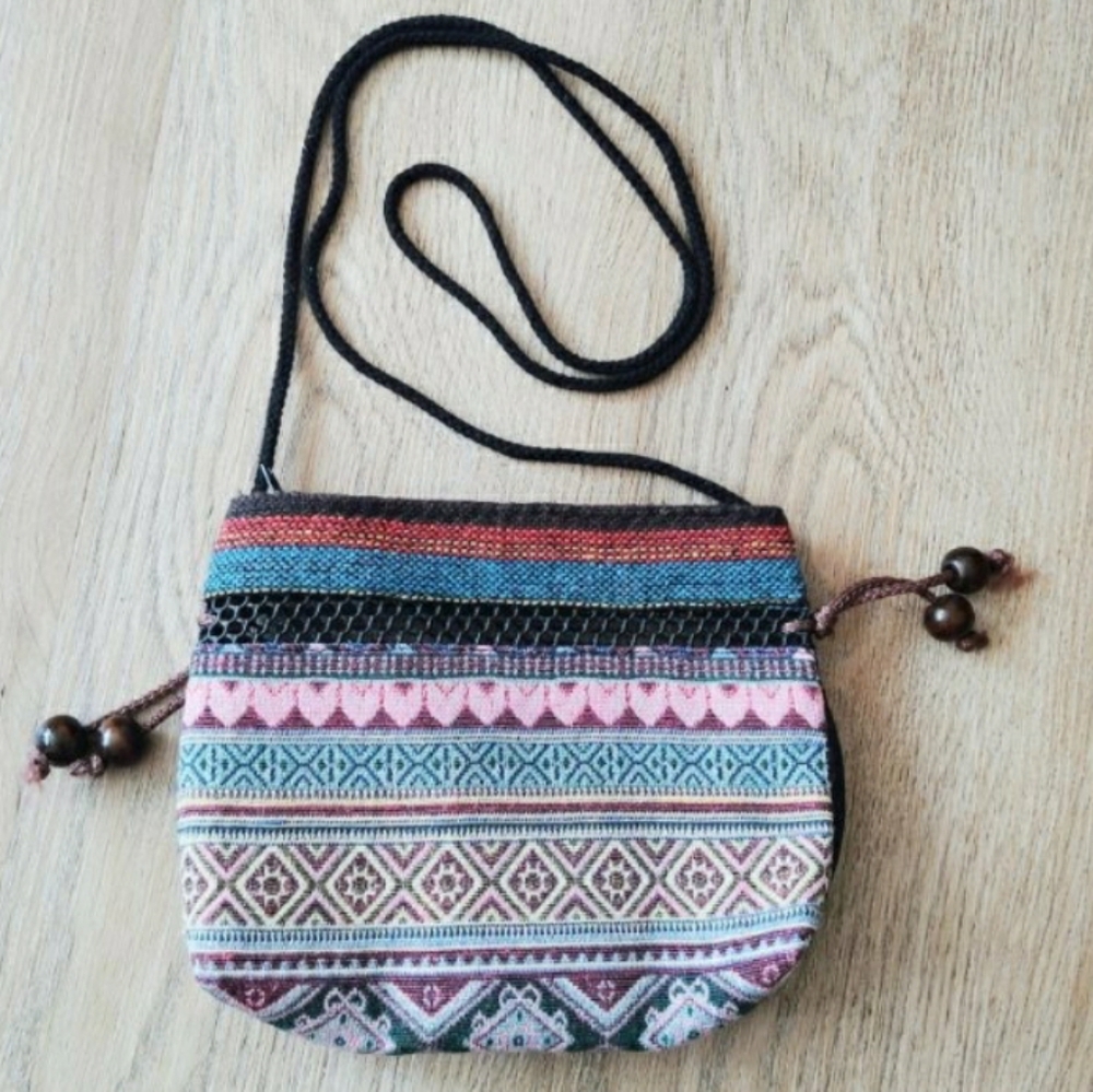 Handmade Hmong Geometric Embroidered Textile Crossbody Bag - Picture 14 of 14